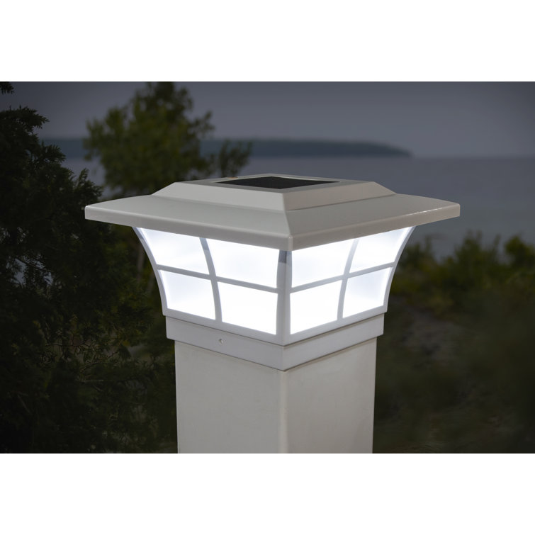 Classy Caps White PVC Solar Powered Integrated LED 5 in. x 5 in. Fence